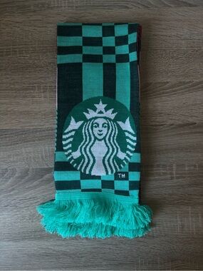 Starbucks 2025 Plaid Fringe Scarf Green Pink Red Siren Logo Acrylic Winter Scarf